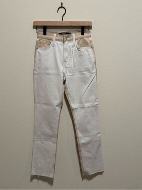 NWT Hudson Jeans White and Beige Two-Tone Holly Fringe heel Jeans